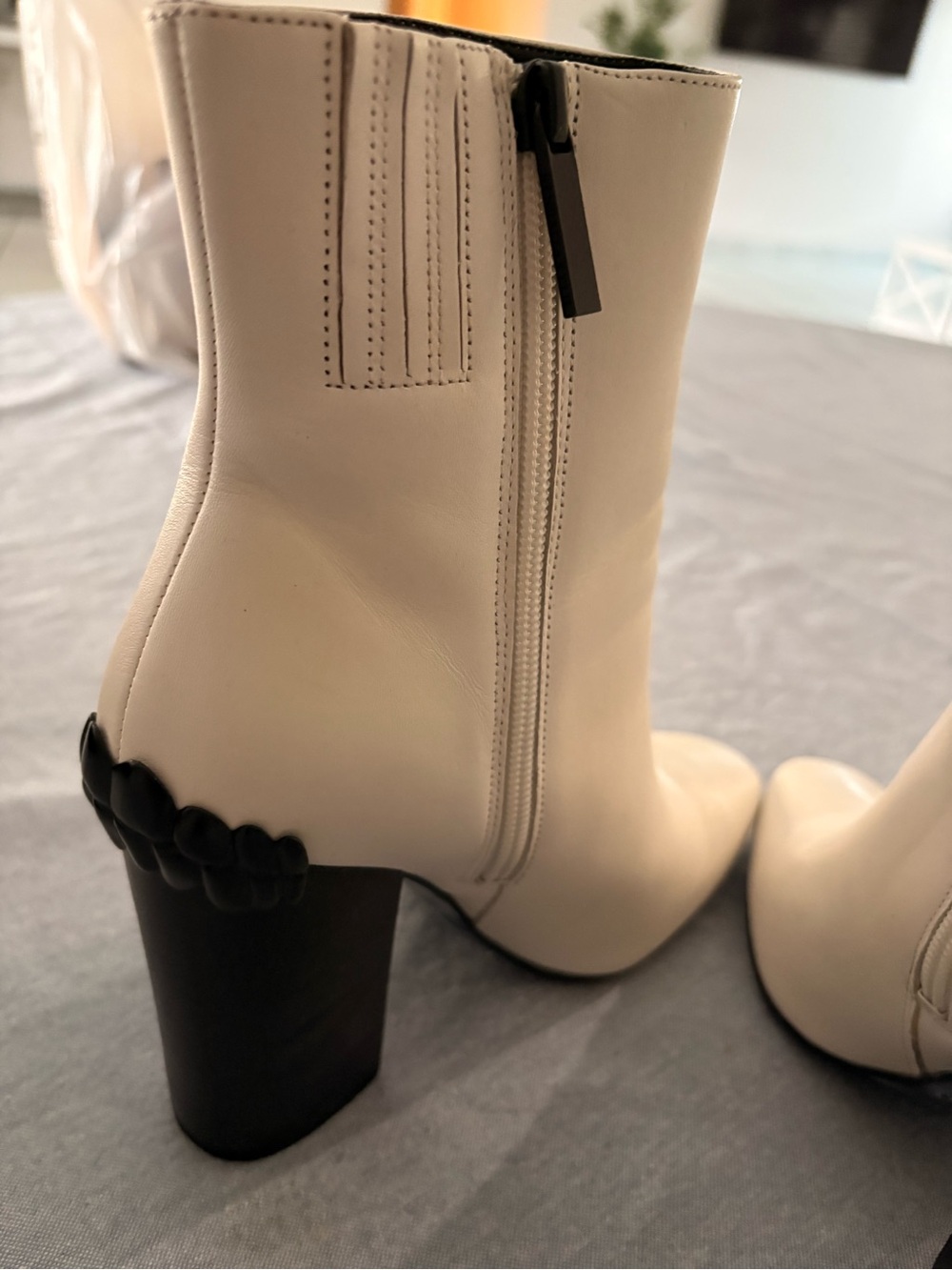 Women’s Cream Mid-Calf Side-Zip Block Heel Boots